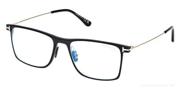 Lunettes de vue Tom Ford FT5865-B 002 55 - Matte Black/Shiny Rose Gold/T Logo - نظارات طبية Lamtioui Fès فاس المغرب
