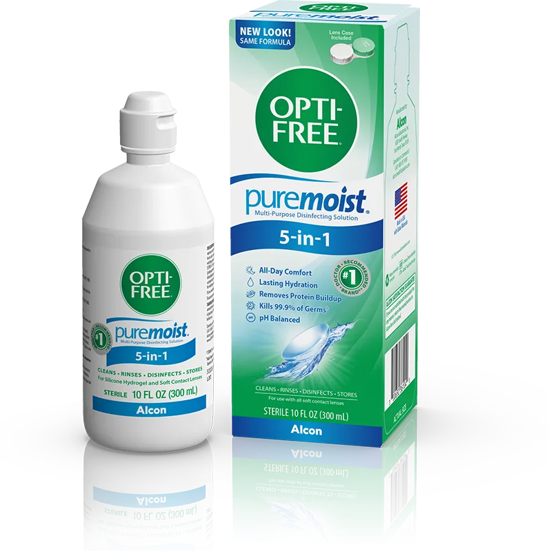 Alcon Opti-Free PureMoist — solution multi-usage premium HydraGlyde lentilles contact, Lamtioui Optique Fès